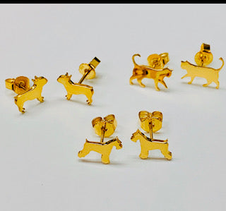 14 KT Solid Gold Custom Dog Stud Earrings