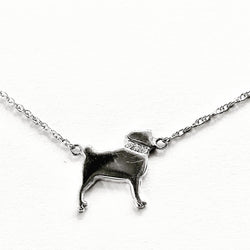 Custom Sterling Silver .925 Dog Charm Necklace with Lab Grown Diamond Collar