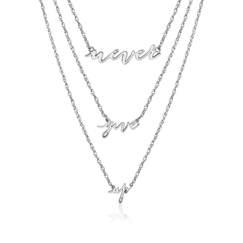 Never Give Up Inspirational Necklace in Sterling Silver .925