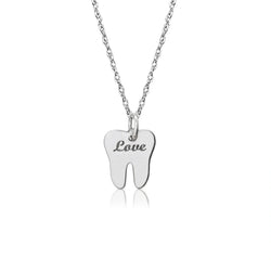 Tooth with "Love" Inscribed" Petite Necklace in Sterling Silver .925
