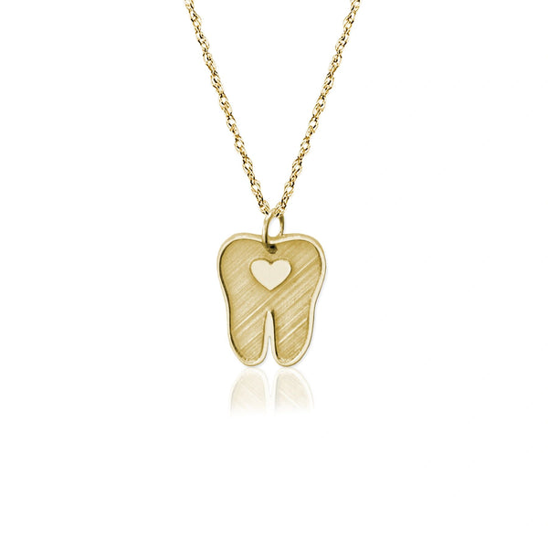 14KT Solid Gold Tooth with Heart Necklace