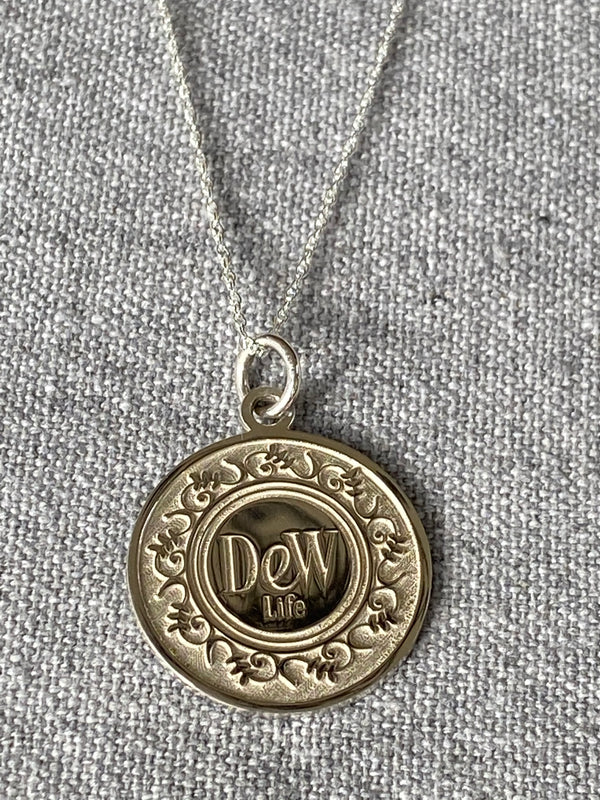 "DeWLife" Inscribed Original Design Petite Size Medallion Necklace in Sterling Silver .925