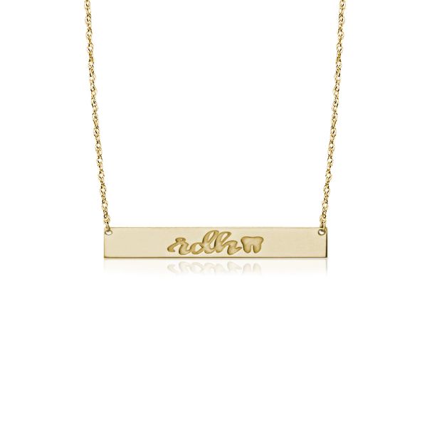 14K Solid Gold "rdh" with Tooth Bar Necklace